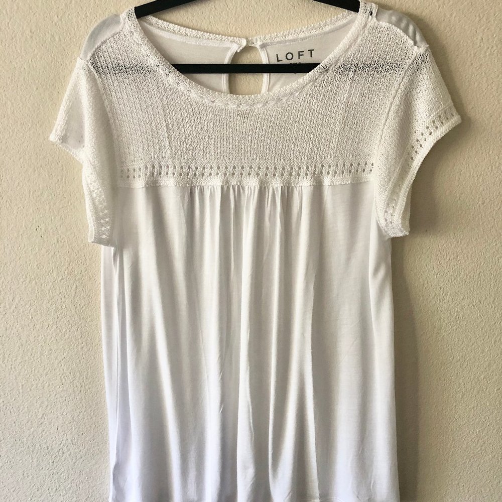 Loft NWT White Crochet Tee, Size L